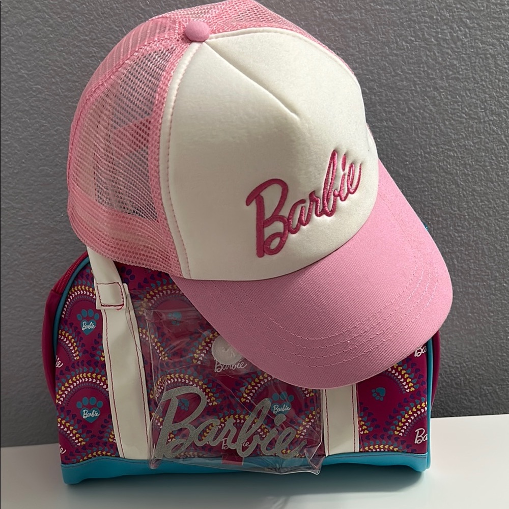 Barbie Pink and White Trucker Hat with Mesh Back